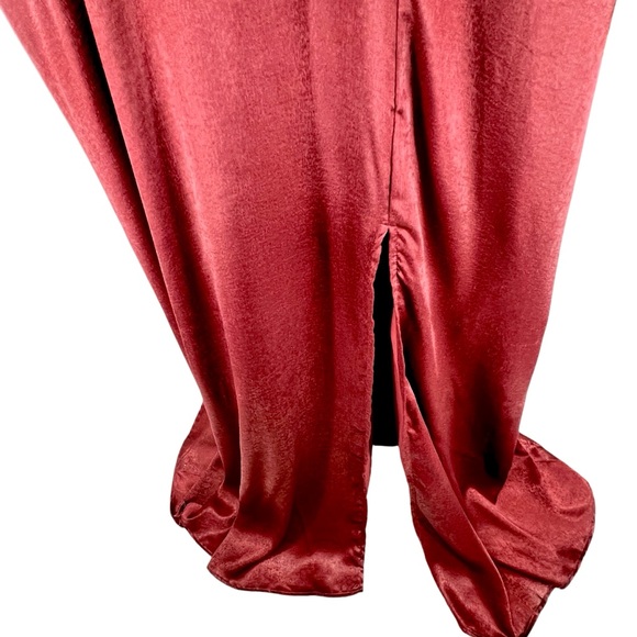 Lulus NWT Constantine Burgundy Satin Maxi Dress Size XL Side Slit Surplice Neck - Picture 6 of 16